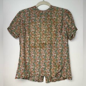 Vintage Silk Floral Short-Sleeve Crewneck in Sage Green